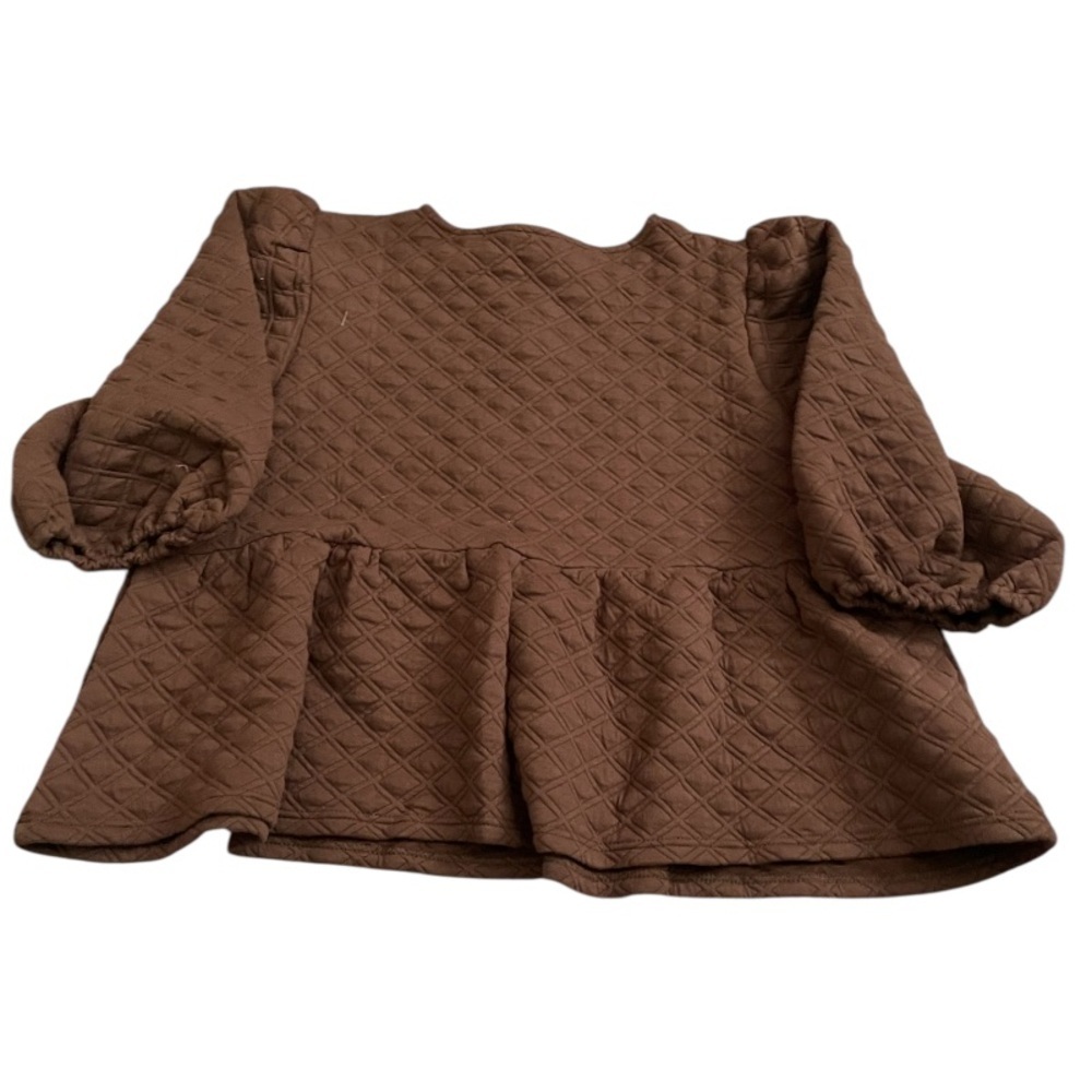 Polagram Ariel Quilted Knit Peplum Tie Top-Brown - Picture 3 of 4